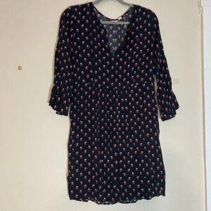 GAP Black and Red Long Sleeve Floral Shift Dress Women's Size Medium